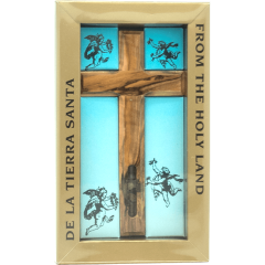 Olive Wood Cross with Holy Land Elements