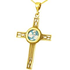 Roman Glass Perforated 'Cross' Pendant - 14k Gold - Made in the Holy Land