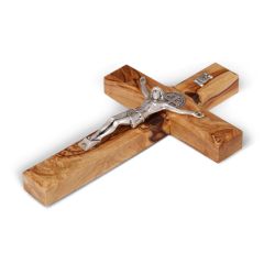 St. Saint Benedict Wall Wood Cross Crucifix Silver Plated Handmade