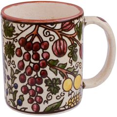 Large Armenian Ceramic Beige 'Seven Species' Mug