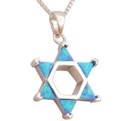 Sterling Silver 'Star of David' Six Deep Opal Pendant
