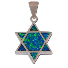Sterling Silver Star of David with 7 piece Opal Pendant