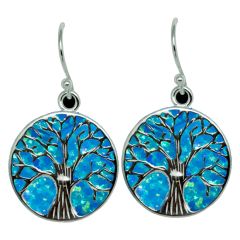 Sterling silver Tree of Life earrings mounted on blue opal