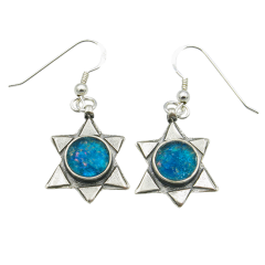 Roman Glass Star of David Sterling Silver Earrings