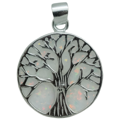 Sterling Silver and White Opal Backed Tree of Life Pendant
