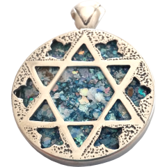 Sterling Silver Roman Glass Star of David Pendant