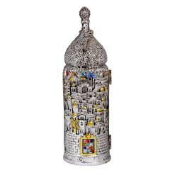 Sefer Torah Scroll - Jerusalem design - 3D Silver and Gold Plated Case - open