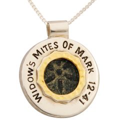 Genuine Widow's Mite Coin of Mark 12:41 in Sterling Silver Frame Christian  Pendant 