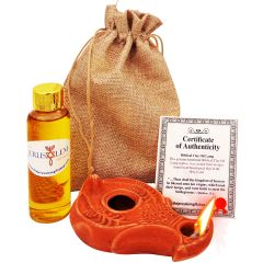 Biblical 'Wise Virgins' Clay Oil Lamp in Sackcloth Bag with Olive Oil & Certificate of Authenticity - Be Ready!!!