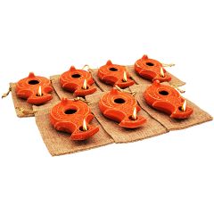 Set of 7 Biblical Clay Oil Lamps - Wise Virgins in Sackcloth Gift Bag - Be Ready!!!