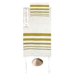 Yair Emanuel Hand Woven Raw Silk 'Shades of Brown' Embroidered Yoke Prayer Shawl / Tallit Set