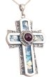 Roman Glass 'Rugged Cross' with Red Crystal Pendant - 925 Sterling Silver - Made in the Holy Land