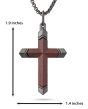 WOODEN CROSS Necklace for Men – Real Ebony Wood & Black Stainless Steel Crucifix Pendant – Modern Christian Holy Land Religious Gift with Premium Pouch