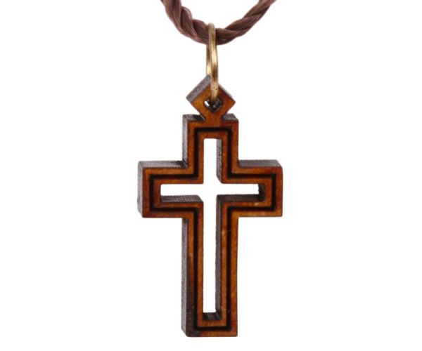 Olive Wood Jesus Cross Pendant with Cord Necklace - The Jerusalem Gift Shop
