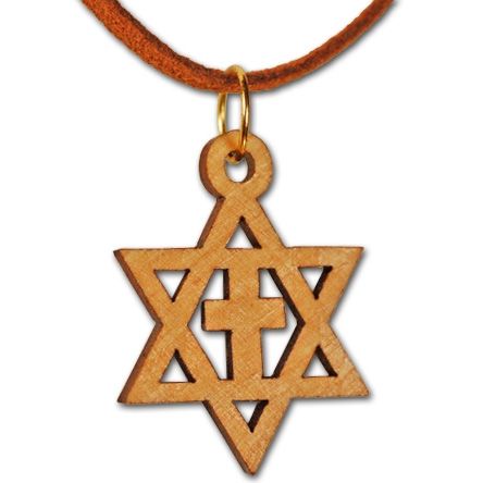 Olive Wood Star of David with Cross