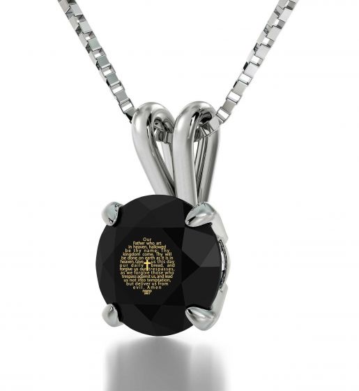 Nano 24k Gold Scripture Inscribed 'The Lord's Prayer Catholic version' Swarovski Crystal Necklace - Black