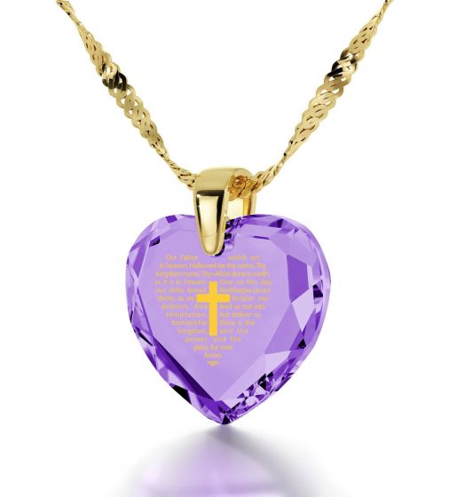 Nano 24k Gold Scripture 'The LORD's Prayer' Inscribed in English on Zirconia stone - Amethyst