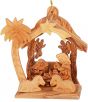 Olive Wood Mini Nativity Stable Scene | Christmas Tree Decoration l 2 Angels - Front view
