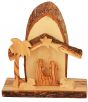 Olive Wood Nativity Scene Ornament from the Holy Land l Sliced Branch - Natural Roof - Front