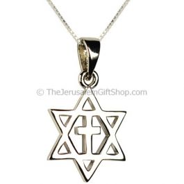Cross Necklace Sterling Silver Messianic Star of David 