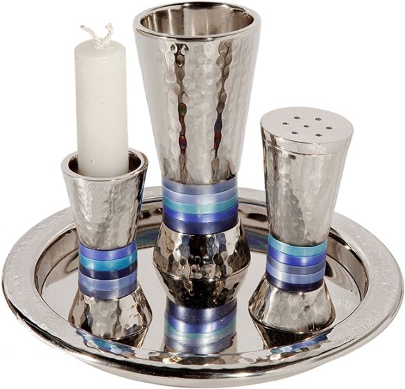 Yair Emanuel Textured Nickel Havdalah Set - Blues
