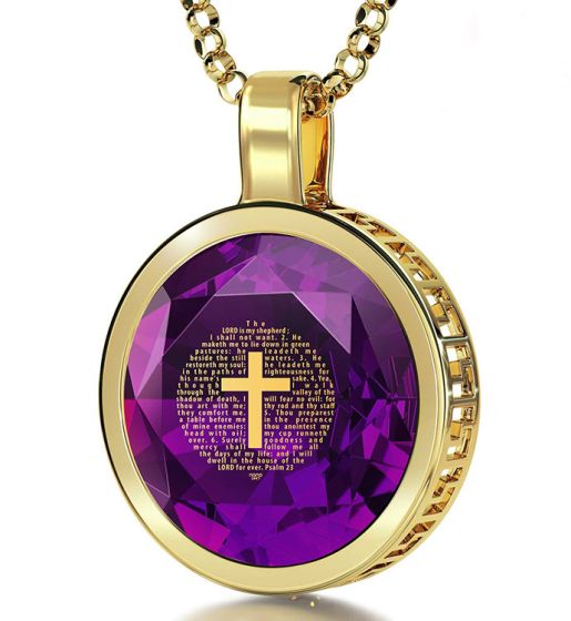 Nano 24k Gold 'Psalm 23' Scripture Inscribed Zirconia and 14k Gold Necklace - Color Choice