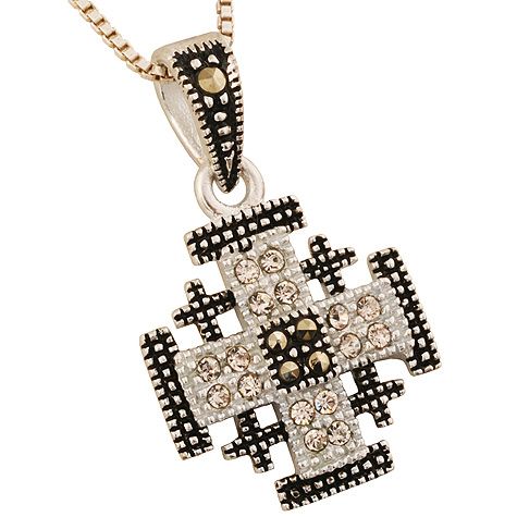 'Jerusalem Cross' Squared Pendant with Marcasite