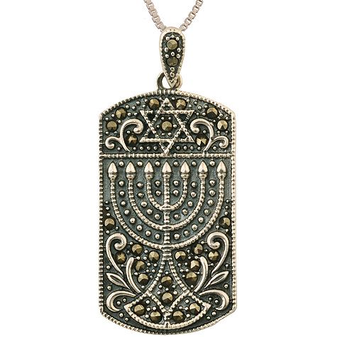Menorah Star of David Marcasite Pendant