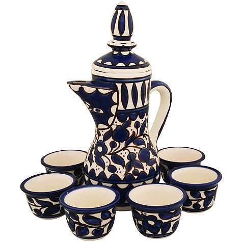 Middle Eastern Coffee Pot and Cup Set - Armenian Ceramic