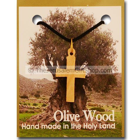 Olive Wood Plain Cross Pendant with Necklace