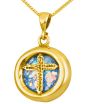 Roman Glass 'Christian Cross' Round Pendant - 14k Gold - Made in the Holy Land