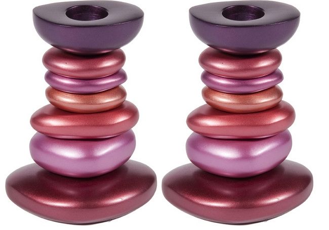Yair Emanuel 'Stone Tower' Anodized Aluminum Candlesticks - Maroon