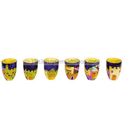 Set of Six Small Hand Painted Jerusalem Cups