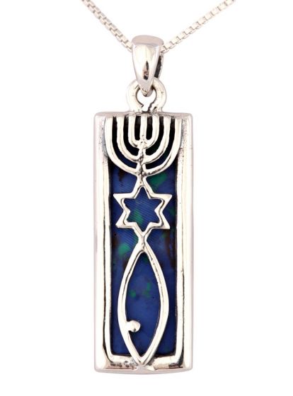 'Grafted In' 925 Sterling Silver Messianic Symbol mounted on King Solomon Stone (The Eilat Stone) Pendant 