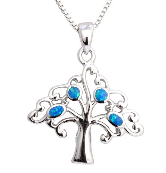 'Tree of Life' with blue CZ Crystals frame Sterling Silver Pendant