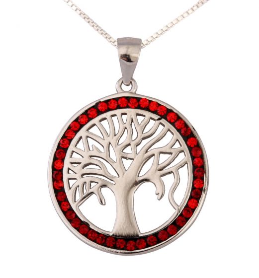 'Tree of Life' with Red CZ stones - Sterling Silver Pendant