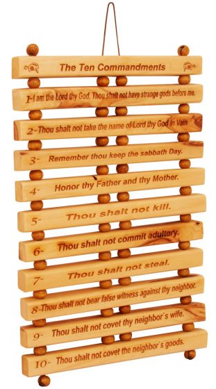 Olive Wood - The Ten Commandments in Hebrew and English Catholic version