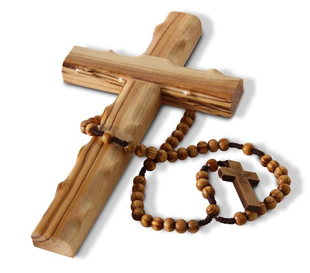 Olive Wood Cross with Rosary