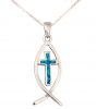 Fish with King Solomon Stone Cross, Sterling Silver Pendant