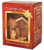 Olive Wood Nativity Scene Ornament from Bethlehem | Church of The Nativity Manger Square Engraving - 4.3 Inch - Gift Box