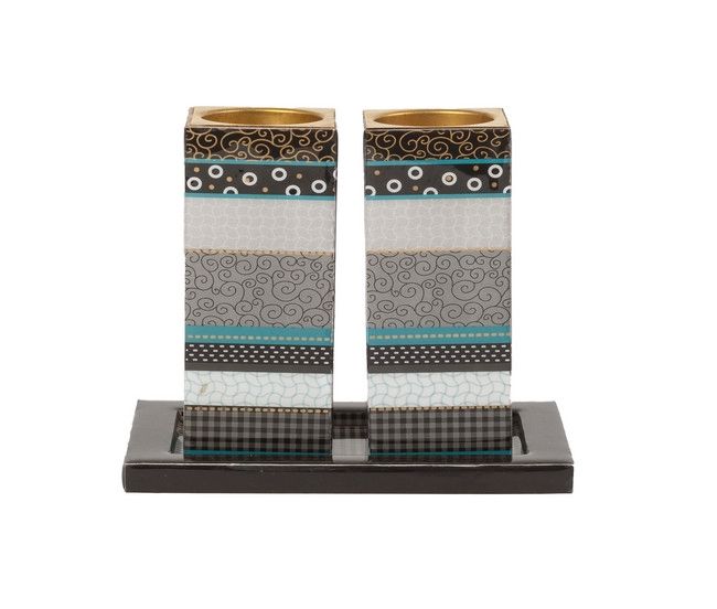 Yair Emanuel Modern Pattern Candle Holders - Shades of Grey