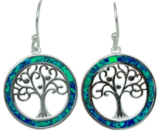 Sterling Silver and Opal Ring Tree of Life Earrings
