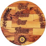 God Bless Our Home - Olive Wood Wall Plaque with Olive Branch and Holy Land Soil - Made in Bethlehem