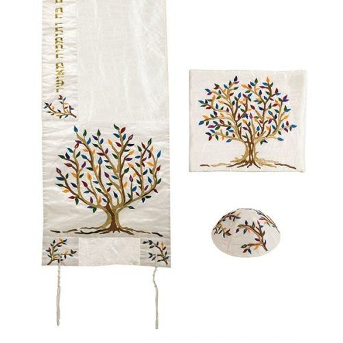 Yair Emanuel 'Tree of Life' Embroidered Blended Silk Prayer Shawl / Tallit - Colourful