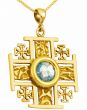 Roman Glass 'Jerusalem Cross' Five-Fold Rugged Cross Pendant - 14k Gold - Made in the Holy Land