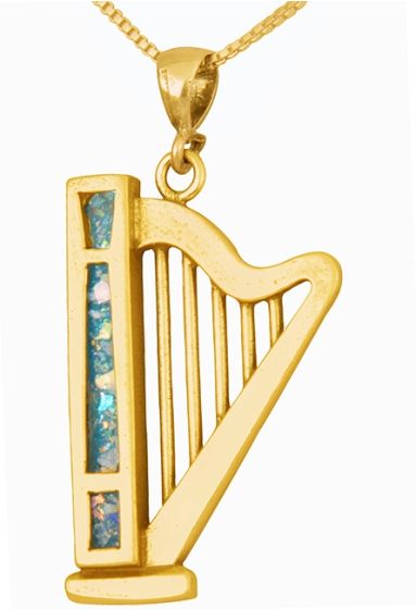 Roman Glass 'King David Harp' Pendant - 14k Gold - Made in the Holy Land