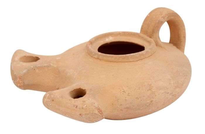 Clay Oil Lamp - Herodian with Handle an two flames