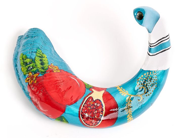 Pomegranates decorate Ram's Shofar by Sarit Romano