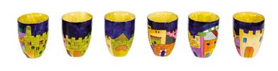 Set of Six Small Hand Painted Jerusalem Cups