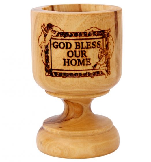 Olive Wood Candlestick God Bless Our Home